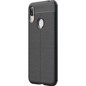 Huawei Y6 2019 Kılıf Deri Dokulu Silikon Siyah