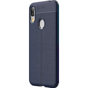Huawei Y6 2019 Kılıf Deri Dokulu Silikon Lacivert