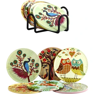 Gifthome 6 Lı Kuş Figürlü Metal Bardak Altlığı ve Metal Stand