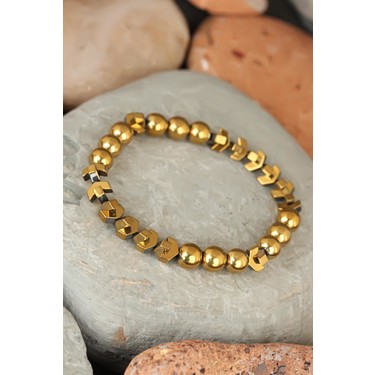 Gold Renk Halka Detayli Erkek Bileklik Miu