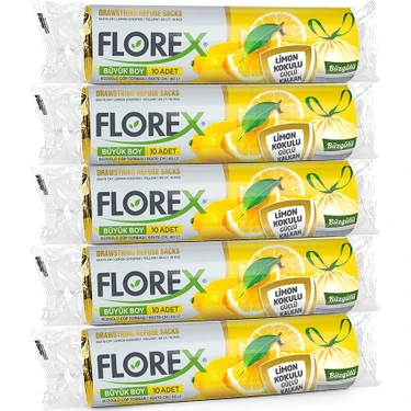 Florex Büzgülü Limon Kokulu Büyük Boy Çöp Poşeti X 5