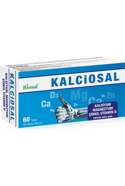 Kalsiyum Magnezyum Çinko Vitamin D3 60 Tablet Biosal Kalciosal
