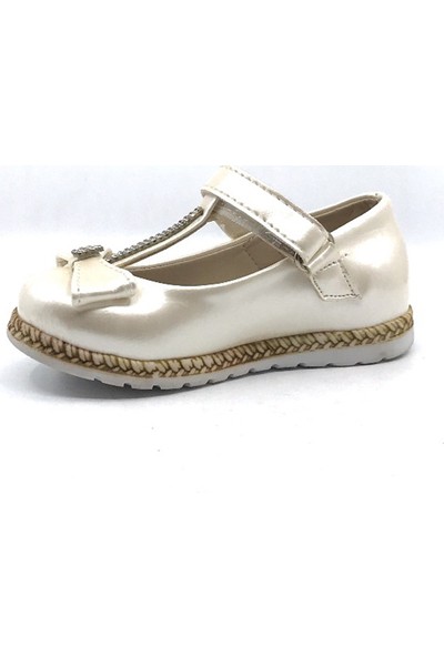 Pingu Kırık Beyaz Günlük Abiye Cırtlı Kemerli Tokalı Kız Çocuk Babet Ayakkabı