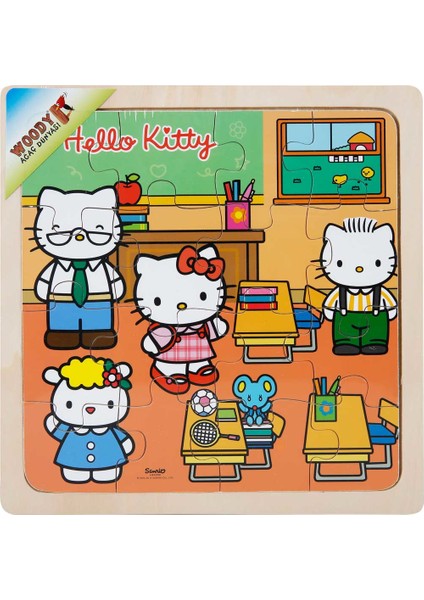 Hello Kitty Okulda 16 Parça Ahşap Yapboz (25x25 cm)