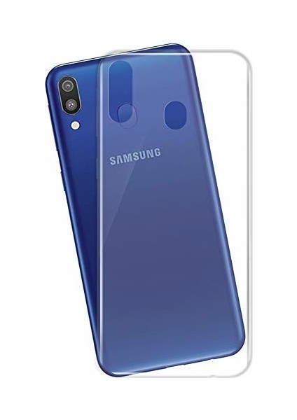 Samsung Galaxy M10 Şeffaf Esnek Silikon Kılıf Kamera Korumalı + Temperli Cam