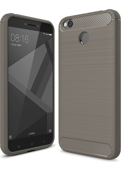 Xiaomi Redmi 4X Karbon Fiber Room Silikon Kapak Kılıf Gri
