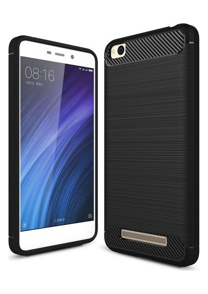 Xiaomi Redmi 4A Karbon Fiber Room Silikon Kapak Kılıf Siyah + Temperli Cam