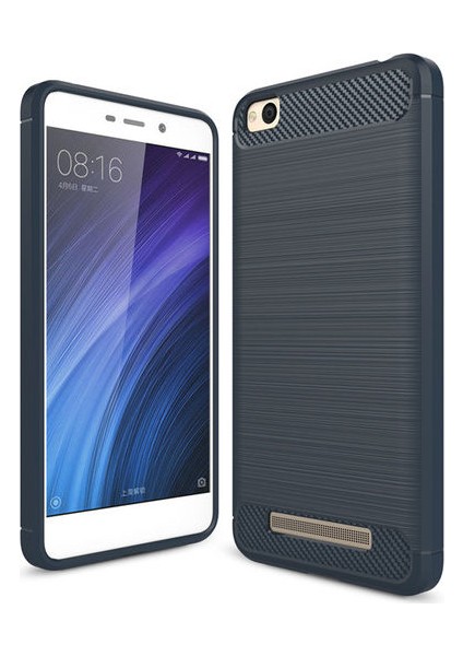 Xiaomi Redmi 4A Karbon Fiber Room Silikon Kapak Kılıf Lacivert + Temperli Cam