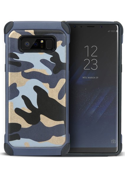 Samsung Galaxy Note 8 Hibrit Çift Katmanlı Zırh Koruma Kılıfı Mavi + Full Kapatan 3D Cam