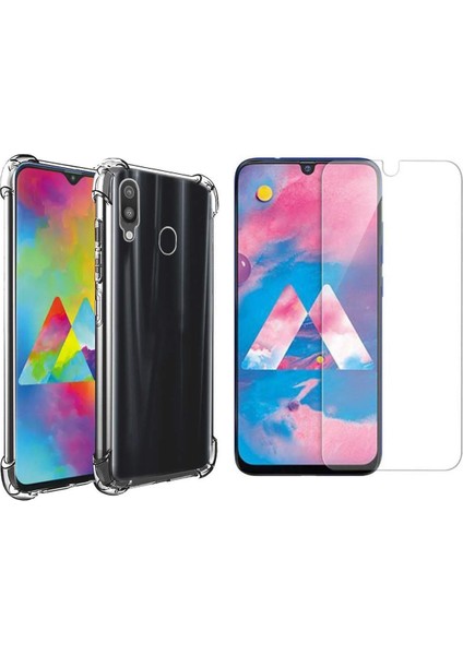 Samsung Galaxy A30 Darbe Korumalı Silikon Kılıf Şeffaf Antişok Kapak + Esnek Nano Cam