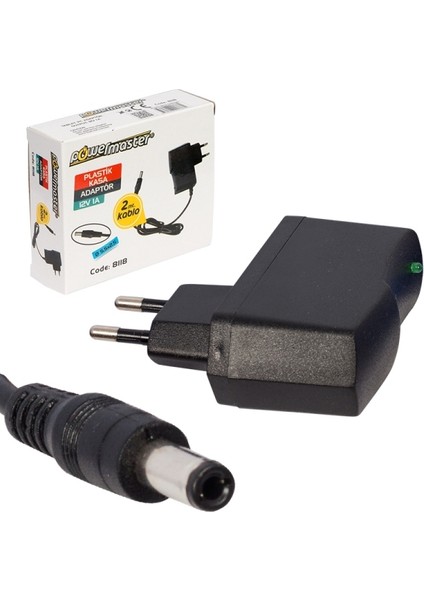 12 V-1 A Priz Tip Plastik Kasa Adaptör 5.5-2.5 Uç