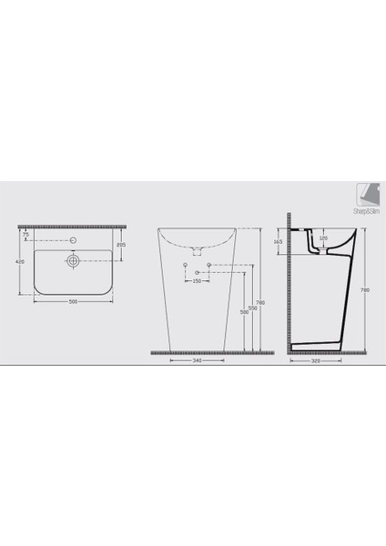 Sott' Aqua Ss Lavabo Monoblok 50 Cm