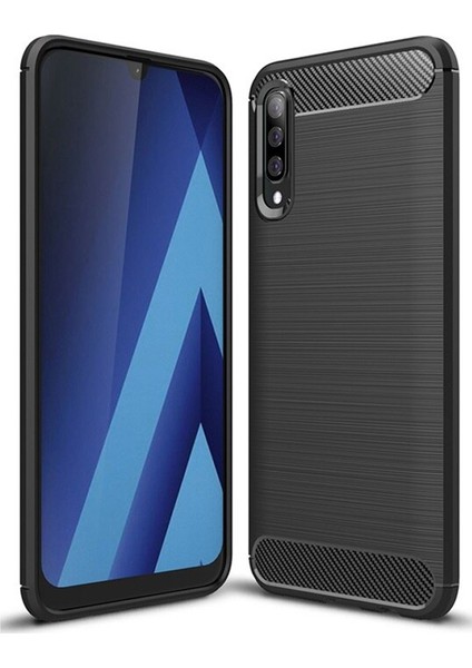 Samsung Galaxy A50 Brushed Carbon Fiber Silikon Kılıf - Siyah