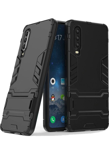 Huawei P30 Alfa Serisi Armor Standlı Koruma Kılıf - Siyah