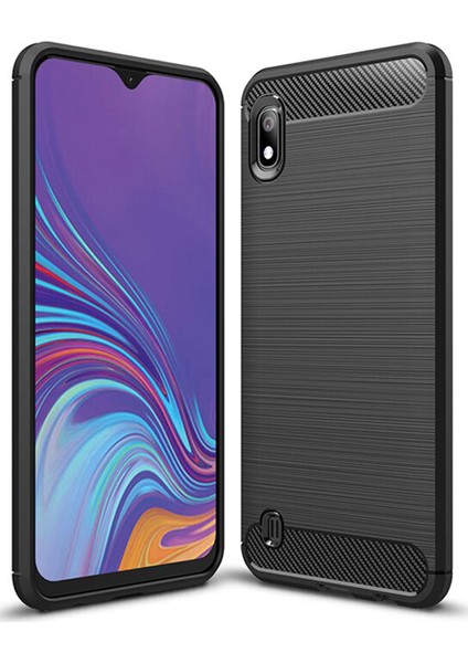 Samsung Galaxy A10 Brushed Carbon Fiber Silikon Kılıf - Siyah