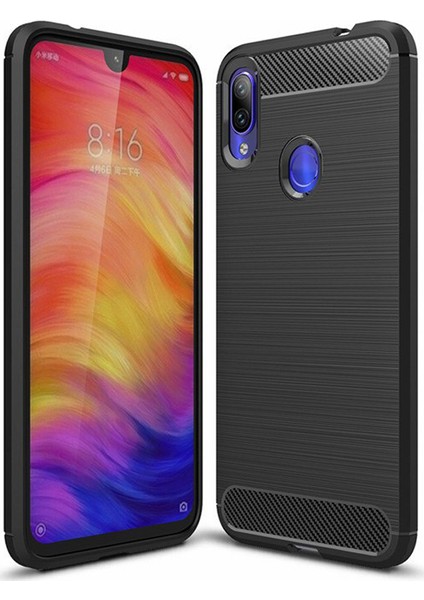 Xiaomi Redmi Note 7 Pro Brushed Carbon Fiber Silikon Kılıf - Siyah