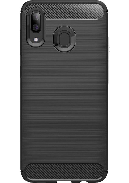 Samsung Galaxy A30 Brushed Carbon Fiber Silikon Kılıf - Siyah