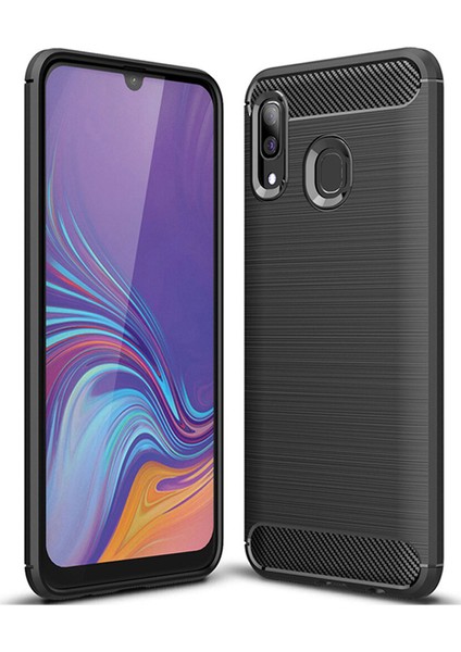 Samsung Galaxy A30 Brushed Carbon Fiber Silikon Kılıf - Siyah