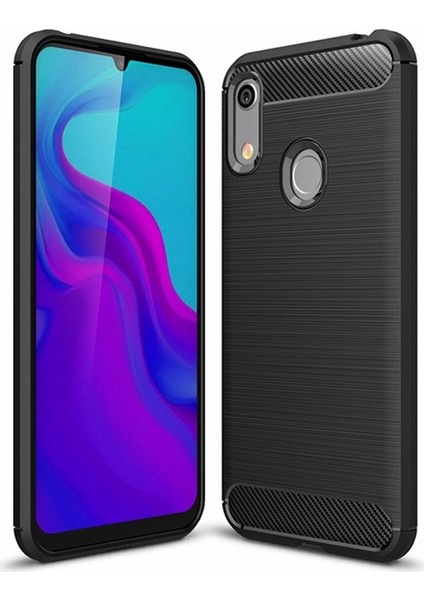 Huawei Y6 2019 - Honor 8A Brushed Carbon Fiber Silikon Kılıf - Siyah