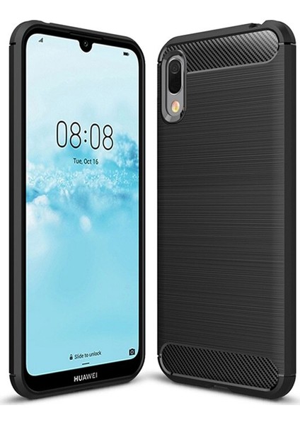 Huawei Y6 Pro 2019 - Honor Play 8A Brushed Carbon Fiber Silikon Kılıf - Siyah