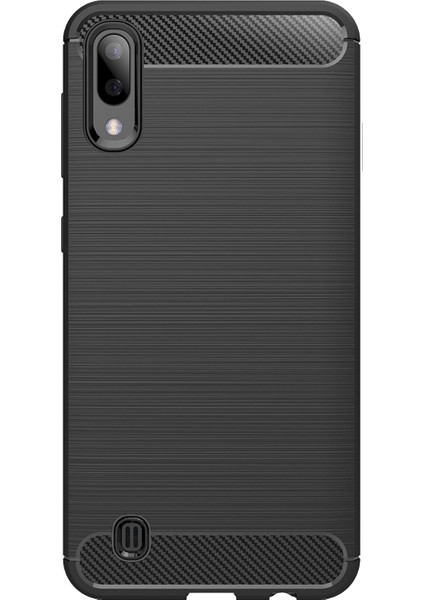 Samsung Galaxy M10 Brushed Carbon Fiber Silikon Kılıf - Siyah