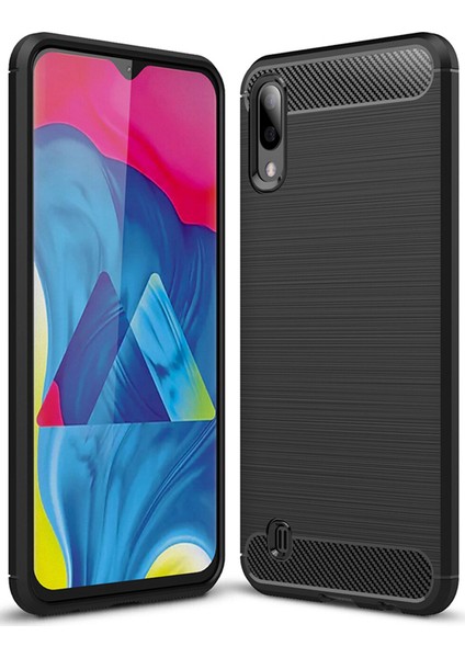 Samsung Galaxy M10 Brushed Carbon Fiber Silikon Kılıf - Siyah