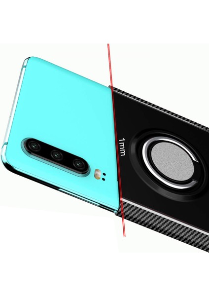 Huawei P30 Yüzük Standlı Armor Silikon Kılıf - Siyah