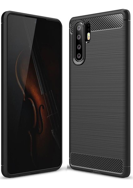 Huawei P30 Pro Brushed Carbon Fiber Silikon Kılıf - Siyah