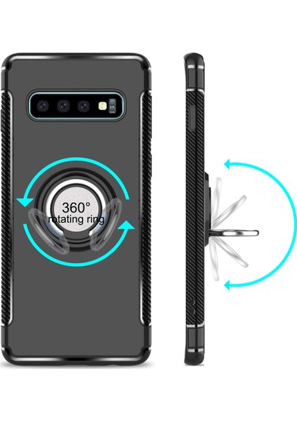 Samsung Galaxy S10 Plus Yüzük Standlı Armor Silikon Kılıf - Siyah