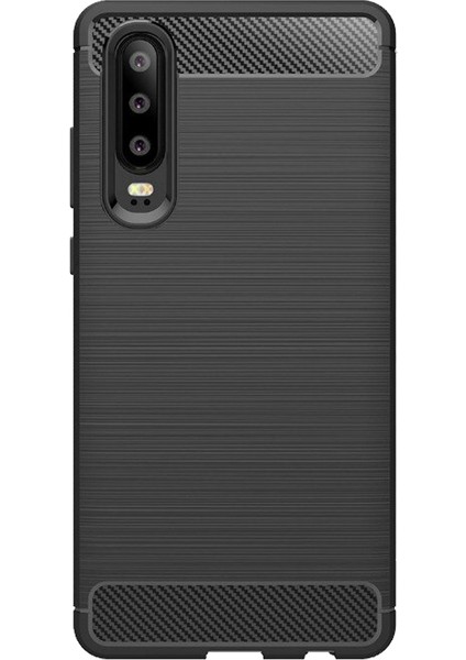 Huawei P30 Brushed Carbon Fiber Silikon Kılıf - Siyah