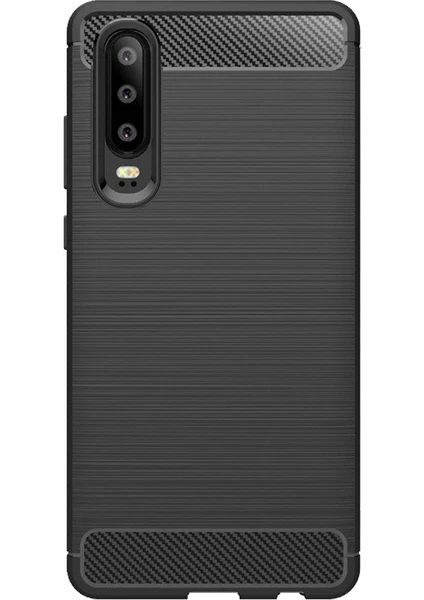 Huawei P30 Brushed Carbon Fiber Silikon Kılıf - Siyah