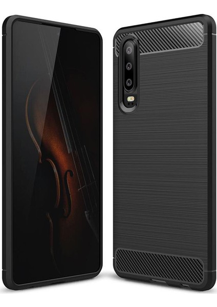 Huawei P30 Brushed Carbon Fiber Silikon Kılıf - Siyah