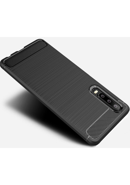 Huawei P30 Brushed Carbon Fiber Silikon Kılıf - Siyah