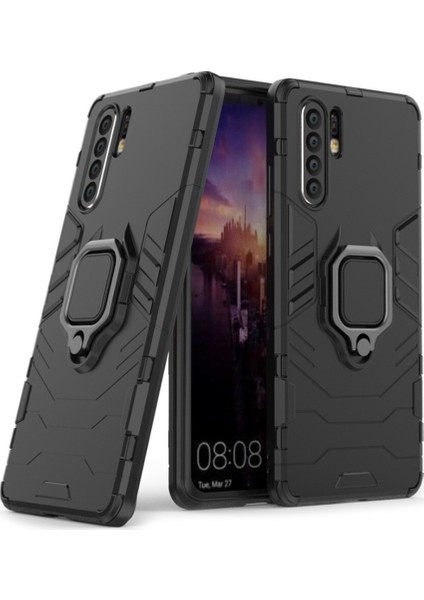 Huawei P30 Pro Batman Serisi Yüzük Standlı Armor Kılıf - Siyah