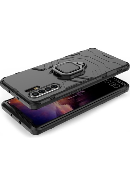 Huawei P30 Pro Batman Serisi Yüzük Standlı Armor Kılıf - Siyah