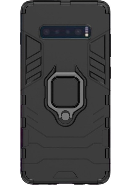 Samsung Galaxy S10 Plus Batman Serisi Yüzük Standlı Armor Kılıf - Siyah