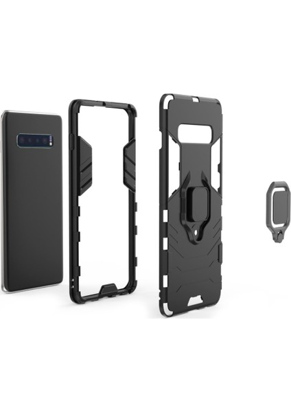 Samsung Galaxy S10 Plus Batman Serisi Yüzük Standlı Armor Kılıf - Siyah indirimleri