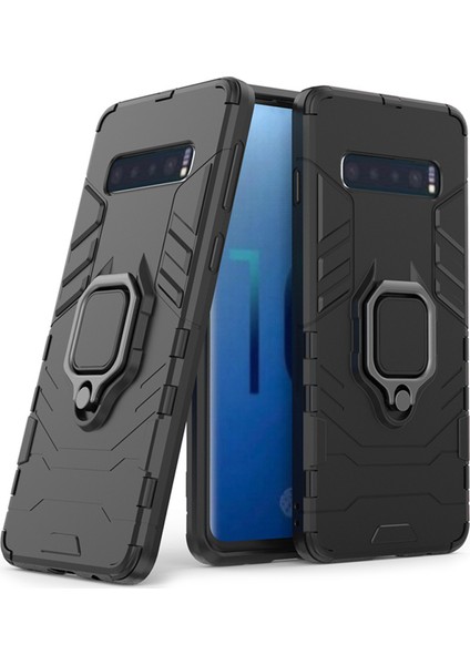 Samsung Galaxy S10 Batman Serisi Yüzük Standlı Armor Kılıf - Siyah