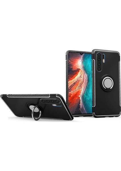 Huawei P30 Pro Yüzük Standlı Armor Silikon Kılıf - Siyah