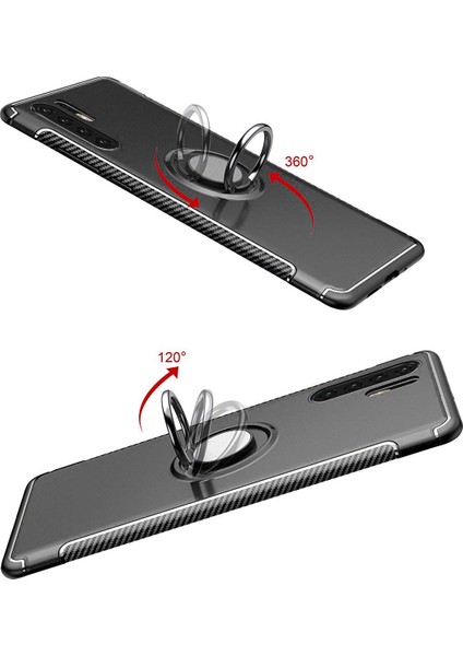 Huawei P30 Pro Yüzük Standlı Armor Silikon Kılıf - Siyah