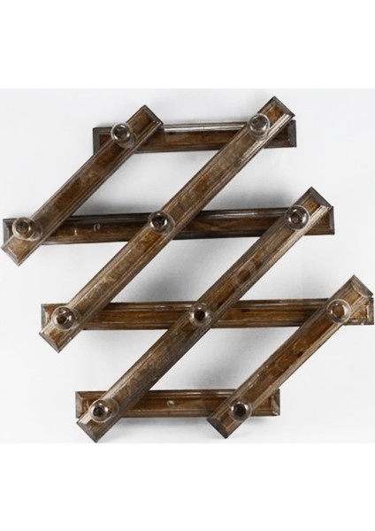 Binbirreyon Askılık Ahşap Askı Akordiyon Askı 10 Topuzlu Duvar Askısı DE165