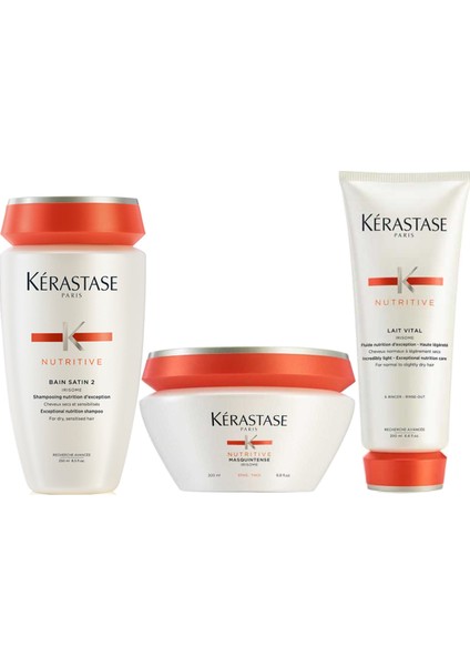 Nutritive Irisome Bain Satin 2 Şampuan 250ML+KALIN Maske 200ML+LAIT Vital Krem 200ML