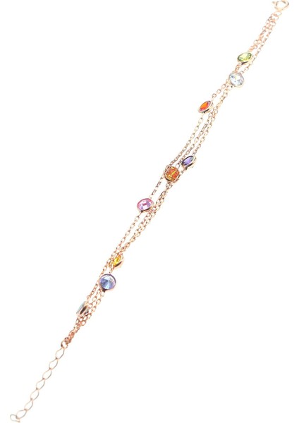 Gümüş Rose Renkli Sıra Taşlı Bileklik