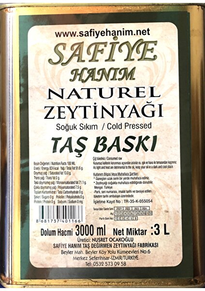 Safi̇ye Hanim Taş Deği̇remen Zeyti̇nyaği 3 lt