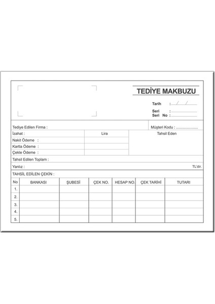 Tediye Makbuzu 2-50 2 nüsha 14x20 cm Otokopili 6 ADET