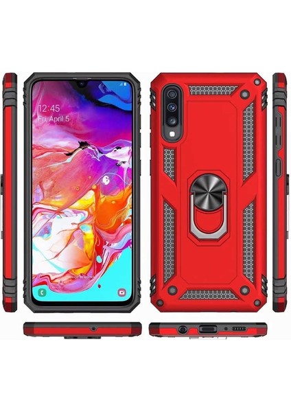 Samsung Galaxy A70 Kılıf Vega Standlı Yüzüklü Mıknatıslı Bronz