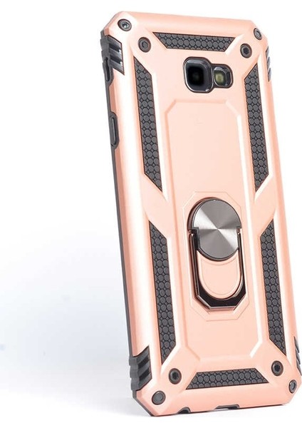 J4 Plus Kılıf Vega Yüzüklü Mıknatıslı+Nano Glass Bronz