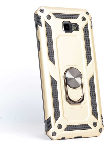 J4 Plus Kılıf Vega Yüzüklü Mıknatıslı+Nano Glass Gold