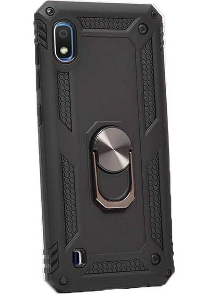 Samsung Galaxy M10 Kılıf Vega Yüzüklü Mıknatıslı+Nano Glass Siyah