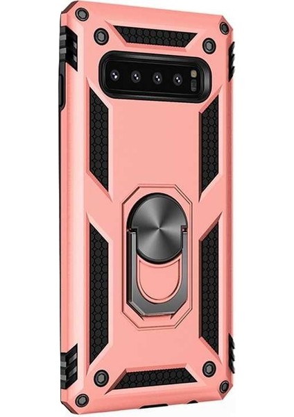Samsung Galaxy S10+ Plus Kılıf Vega Standlı Yüzüklü Mıknatıslı Bronz
